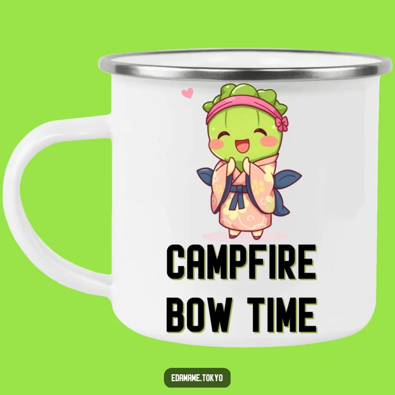 Funny Edamame Camping Mug: Vibrant Kimono Bow - Outdoor Gift