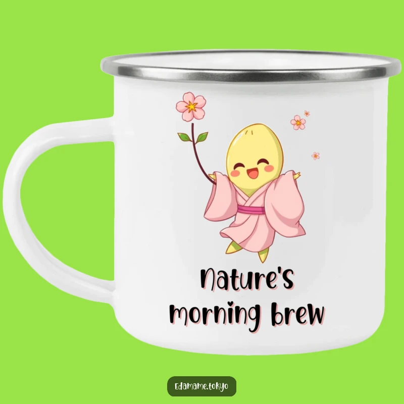 Funny Edamame Camping Mug: Pink Kimono Twirl, Outdoor Joyful Blossom Gift