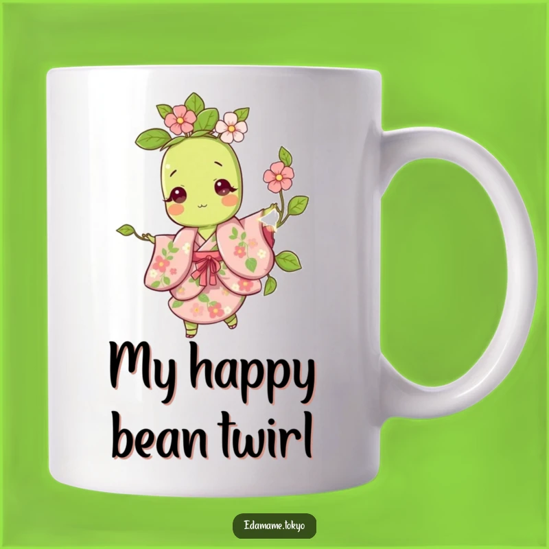 Funny Edamame Twirling in Floral Kimono Mug - Perfect Gift for Her