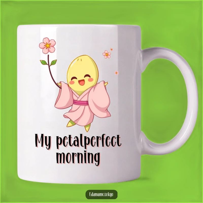 Funny Edamame Dancing Mug: Joyful Pink Kimono Twirl, Perfect Blossom Gift