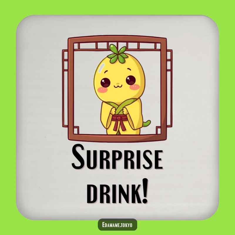 Funny Edamame Coaster: Yellow Kimono Peek, Playful Table Protection, Gift