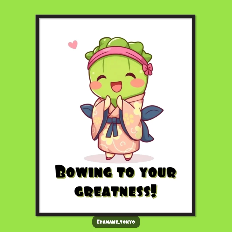 Free Printable Wall Art: Edamame Bowing in Vibrant Kimono Funny Downloadable Decor