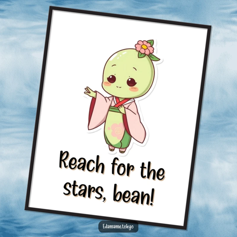 Funny Free Printable Wall Art: Edamame in an elegant kimono gracefully extending a hand, chic downloadable art.