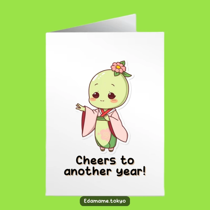 Free Printable Birthday Card: Edamame in Elegant Kimono Offers Hand Funny Gift