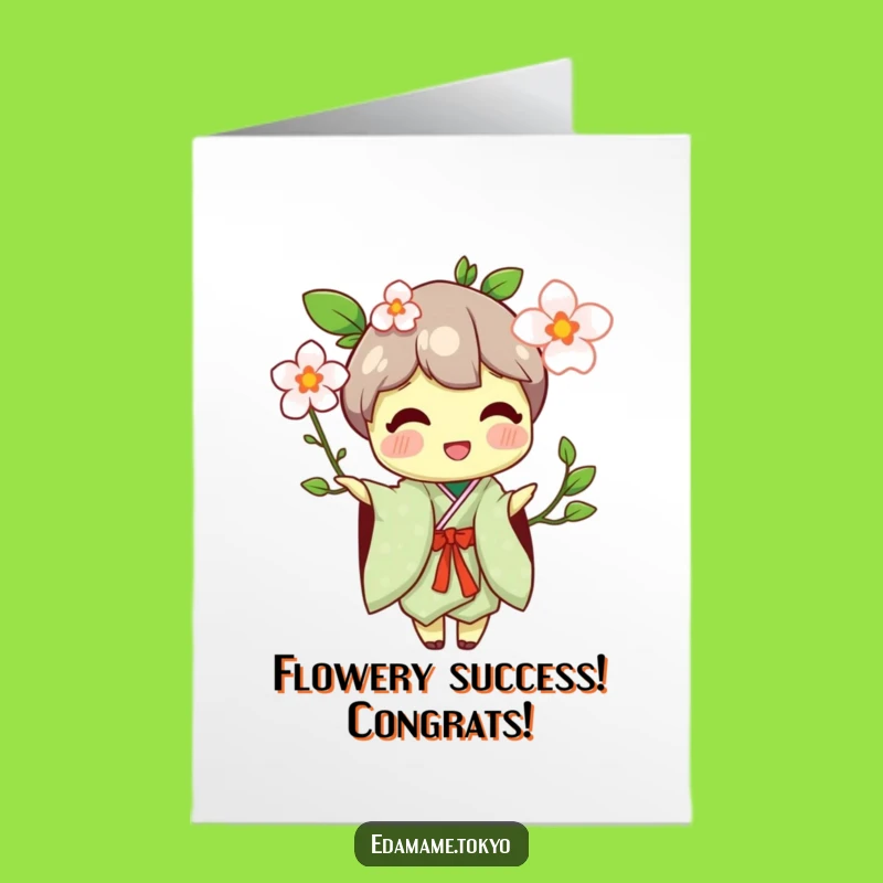 Free Printable Congrats Card: Edamame Offers Blossom in Kimono Funny Downloadable Gift