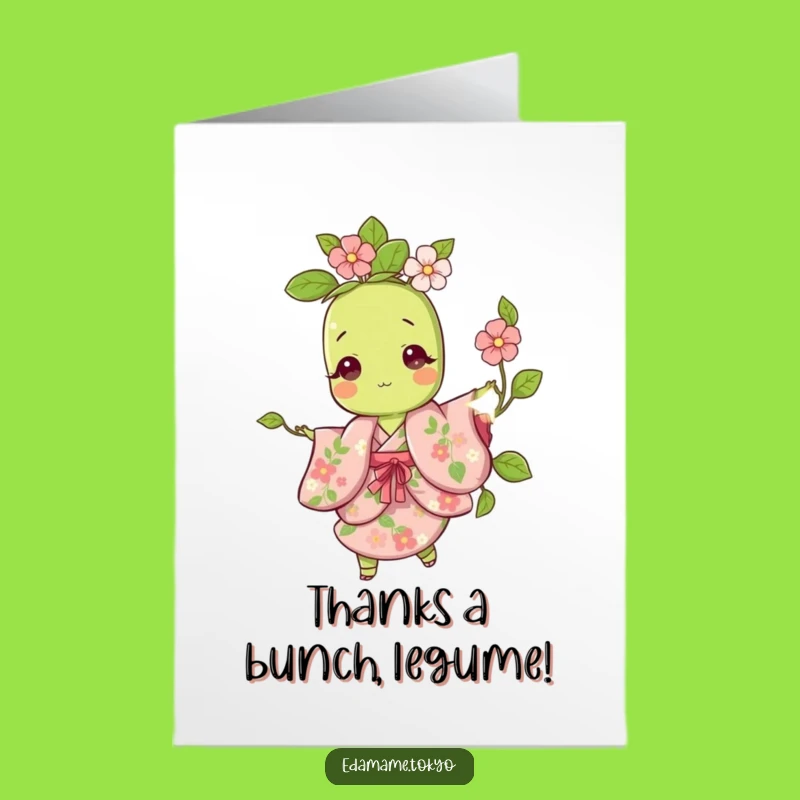 Free Printable Thank You Card: Edamame in Floral Kimono Twirling, Funny Downloadable Gift
