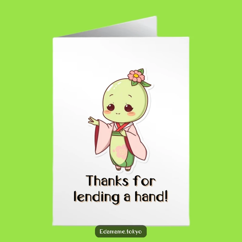 Free Printable Thank You Card: Edamame in Elegant Kimono Offers Hand Funny Gift